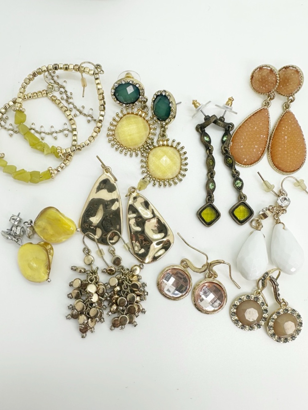 Bold Earrings Mixed Yellow and Neutral Drop Earrings Set 10 pair